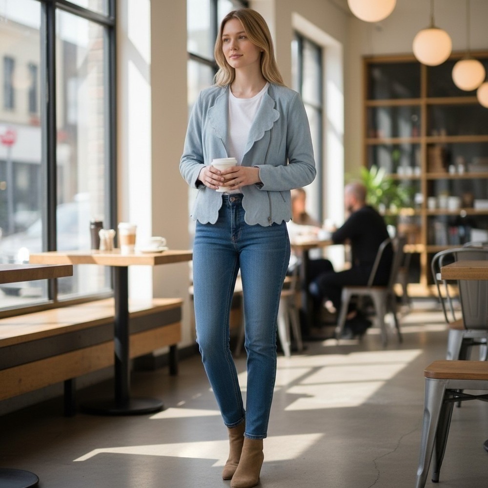 English Factory Light Blue Scallop Edge Tailored Blazer‎ Jacket NWT Size S